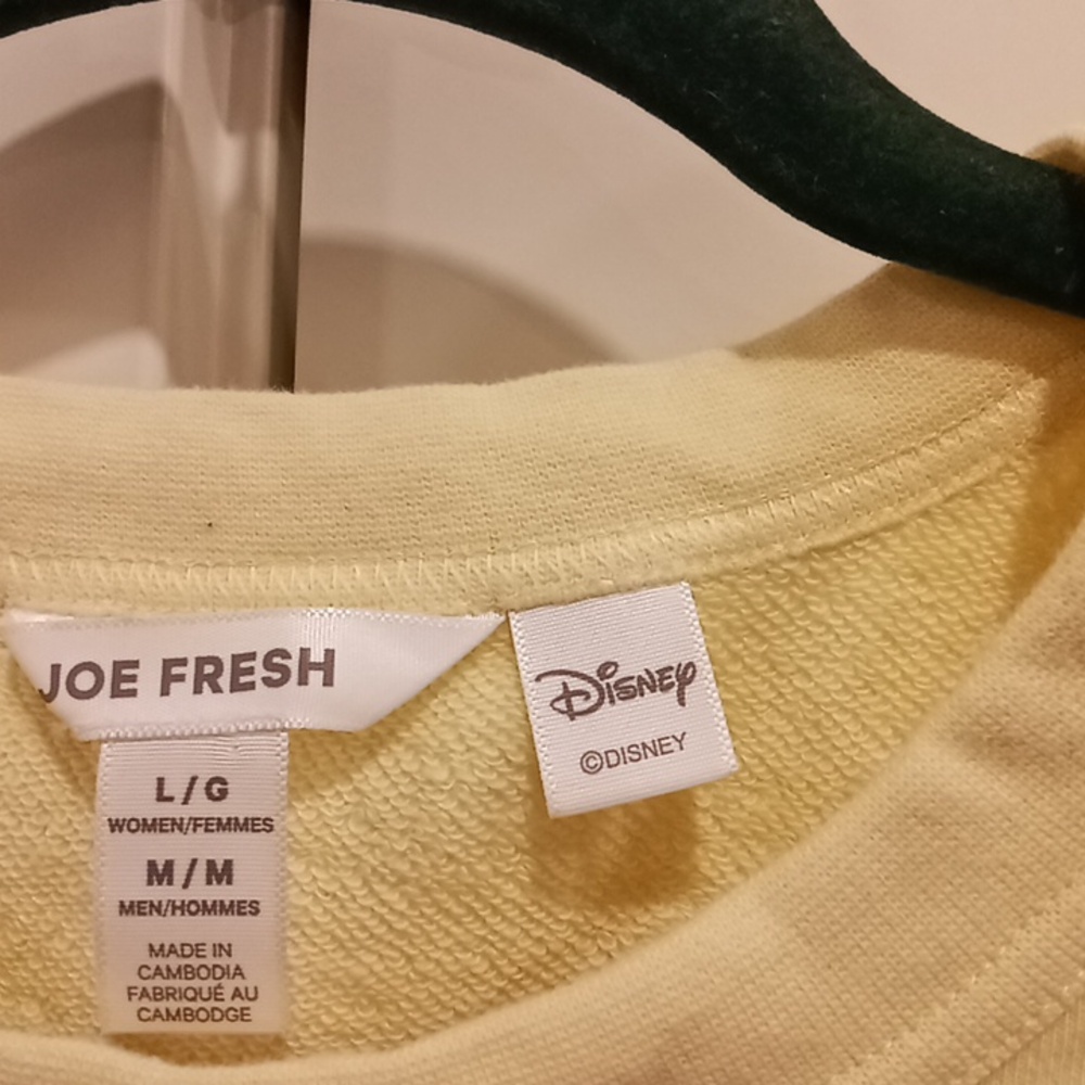 Joe Fresh Disney collab butter Yellow Crewneck, BNWOT -Ladies: Large Men's: Med. - Picture 5 of 6